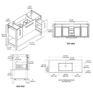 Blossom Riga 48" 3-Drawer Glossy White Freestanding Vanity Set With Acrylic Drop-In Single Sink
