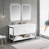 Blossom Riga 60" 3-Drawer Glossy White Freestanding Vanity Base With An Open Shelf
