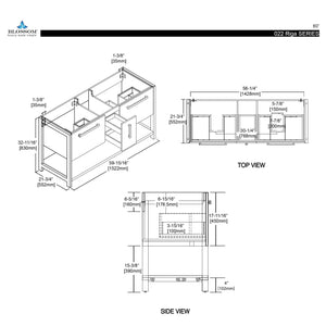 Blossom Riga 60" 3-Drawer Metal Gray Freestanding Vanity Base With An Open Shelf
