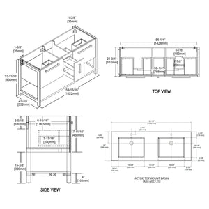Blossom Riga 60" 3-Drawer Metal Gray Freestanding Vanity Set With Acrylic Drop-In Double Sinks