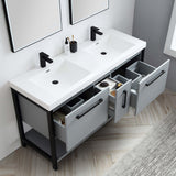 Blossom Riga 60" 3-Drawer Metal Gray Freestanding Vanity Set With Acrylic Drop-In Double Sinks