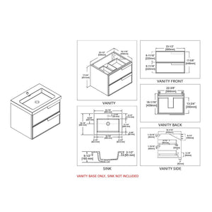 Blossom Sofia 24" 2-Drawer Matte Gray Wall-Mounted Vanity Base