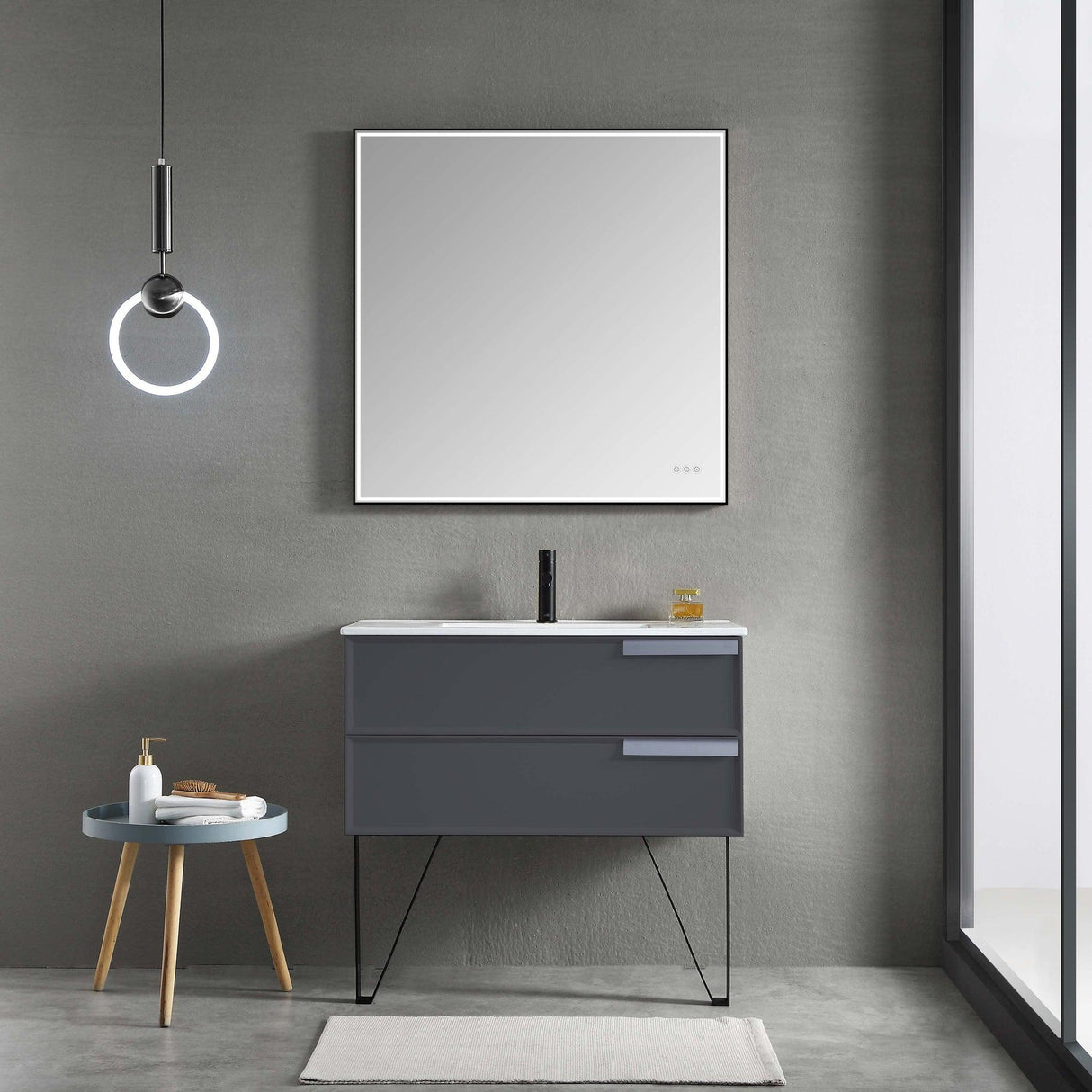 Blossom Sofia 36" 2-Drawer Matte Gray Wall-Mounted Vanity Base