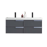 Blossom Sofia 48" 4-Drawer Matte Gray Wall-Mounted Vanity Set With Acrylic Top and Integrated Double Sinks