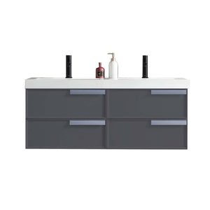 Blossom Sofia 48" 4-Drawer Matte Gray Wall-Mounted Vanity Set With Acrylic Top and Integrated Double Sinks