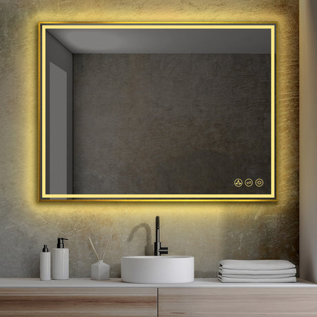 Blossom Stellar 48" x 30" Brush Gold Wall-Mounted Rectangle LED Mirror