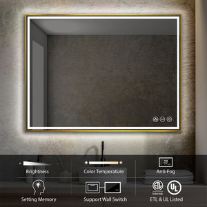 Blossom Stellar 48" x 30" Brush Gold Wall-Mounted Rectangle LED Mirror