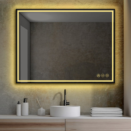 Blossom Stellar 48" x 30" Matte Black Wall-Mounted Rectangle LED Mirror