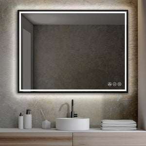 Blossom Stellar 48" x 30" Matte Black Wall-Mounted Rectangle LED Mirror