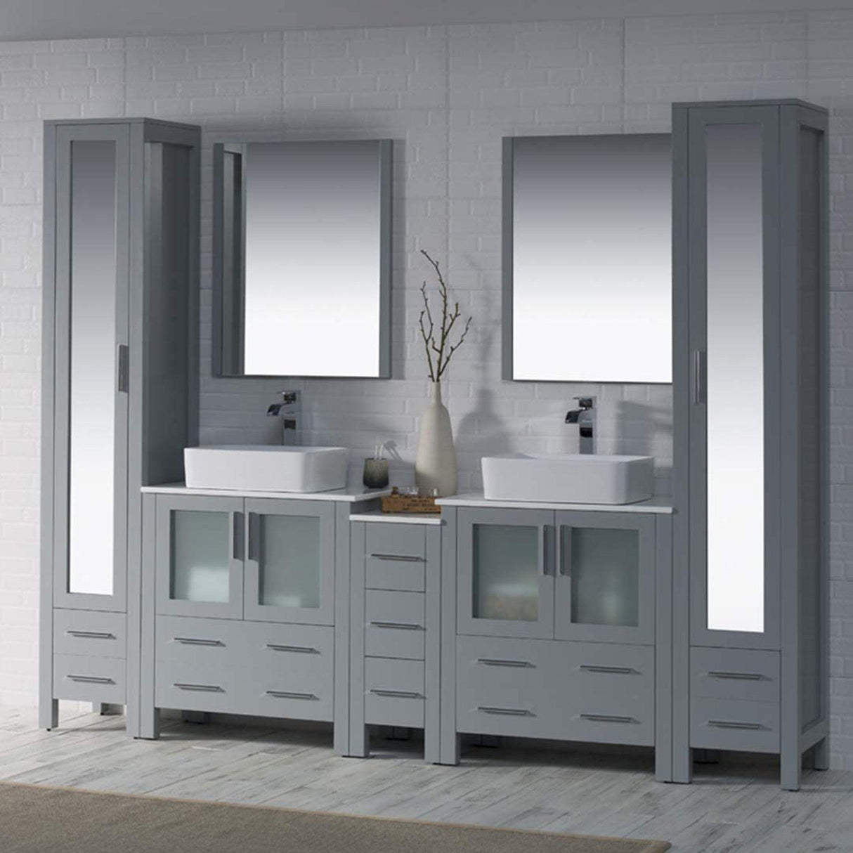 Blossom Sydney 102" Metal Gray Freestanding Vanity With Ceramic Double Vessel Sinks
