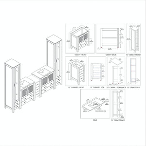 Blossom Sydney 102" Metal Gray Freestanding Vanity With Integrated Double Sinks Ceramic Top