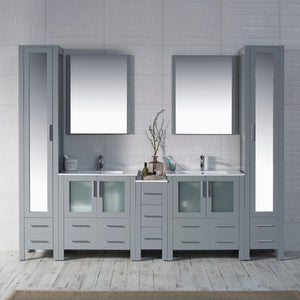 Blossom Sydney 102" Metal Gray Freestanding Vanity With Integrated Double Sinks Ceramic Top and Mirror