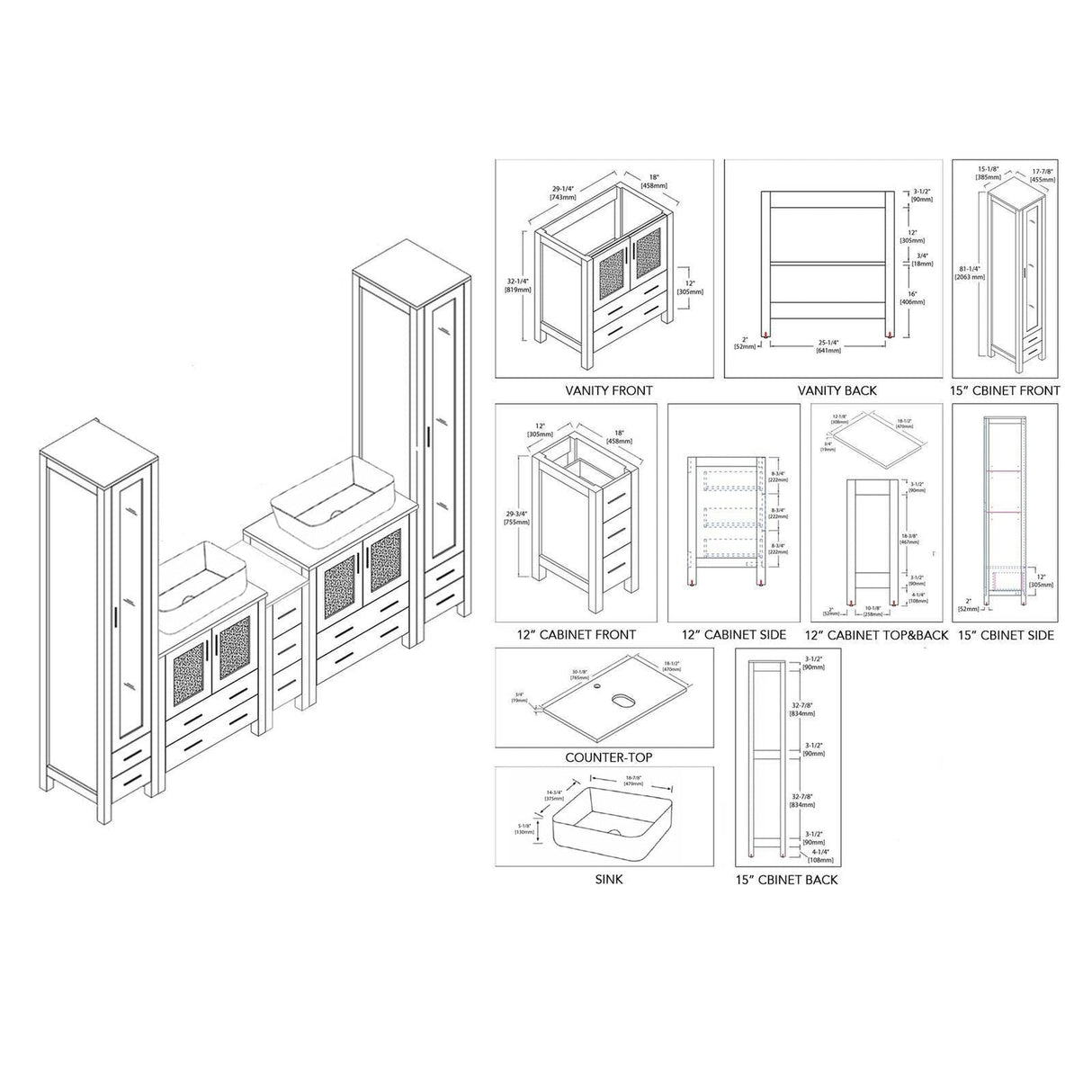 Blossom Sydney 102" White Freestanding Vanity With Ceramic Double Vessel Sinks