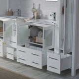 Blossom Sydney 102" White Freestanding Vanity With Integrated Double Sinks Ceramic Top and Mirror