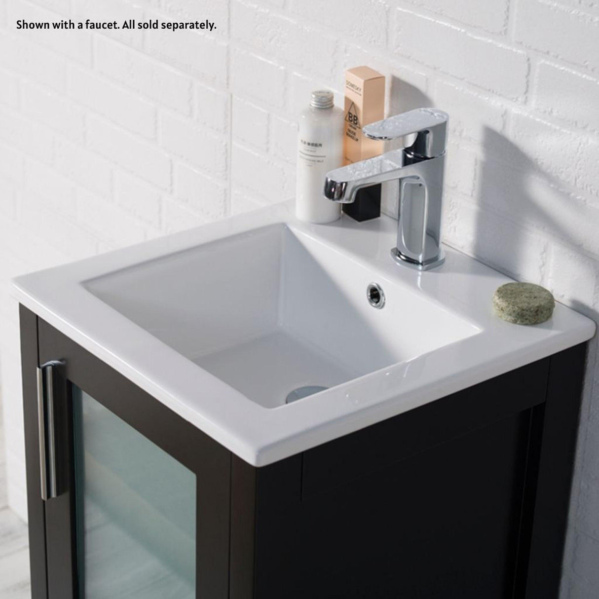 Blossom Sydney 16" Espresso Freestanding Vanity Set With Integrated Single Sink Ceramic Top and Mirror