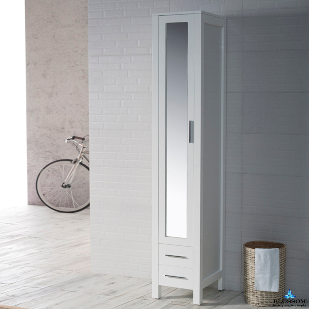 Blossom Sydney 16" x 82" Glossy White Mirror Linen Cabinet (Left Side)