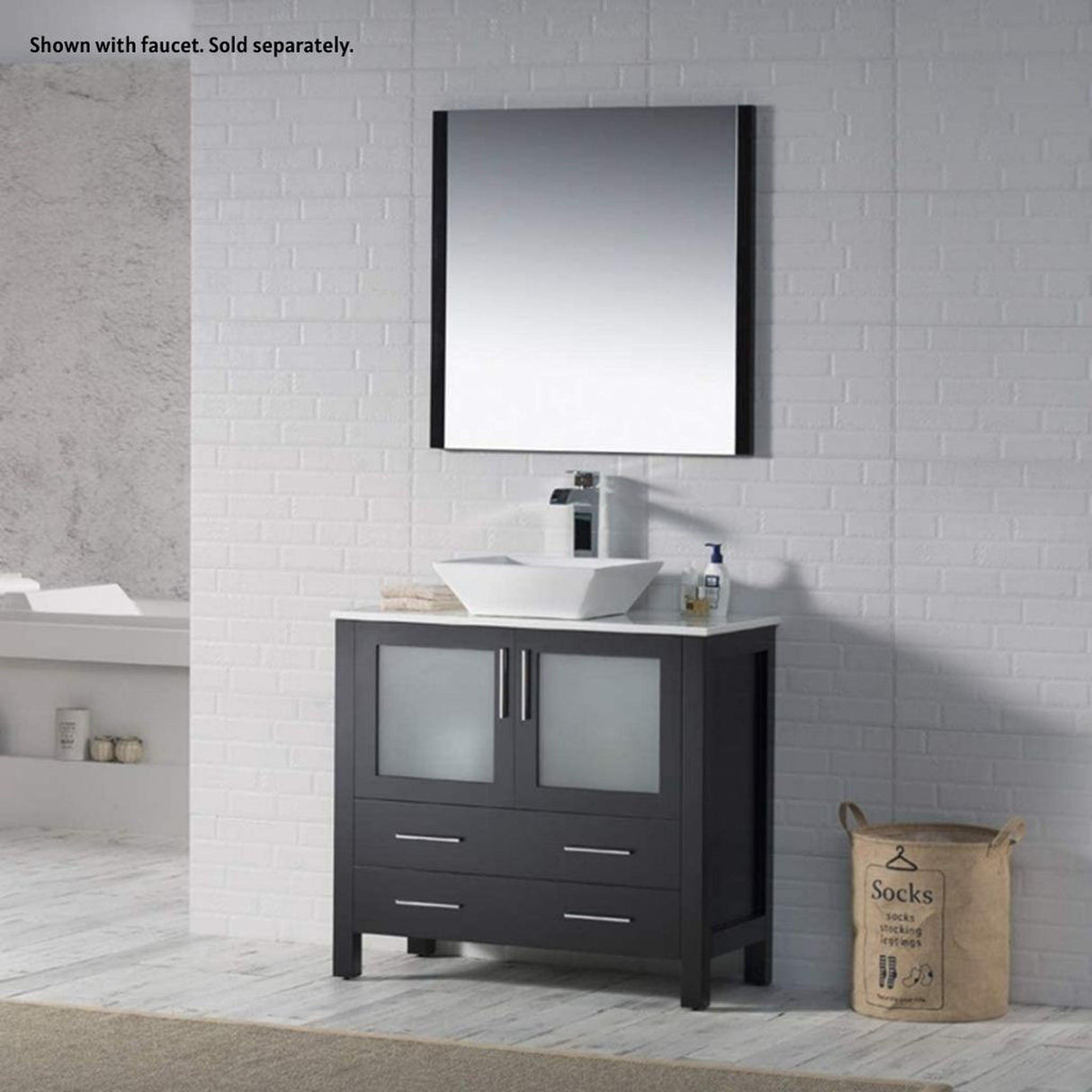 Blossom Sydney 30" Espresso Freestanding Vanity Set With Ceramic Vessel Single Sink and Mirror