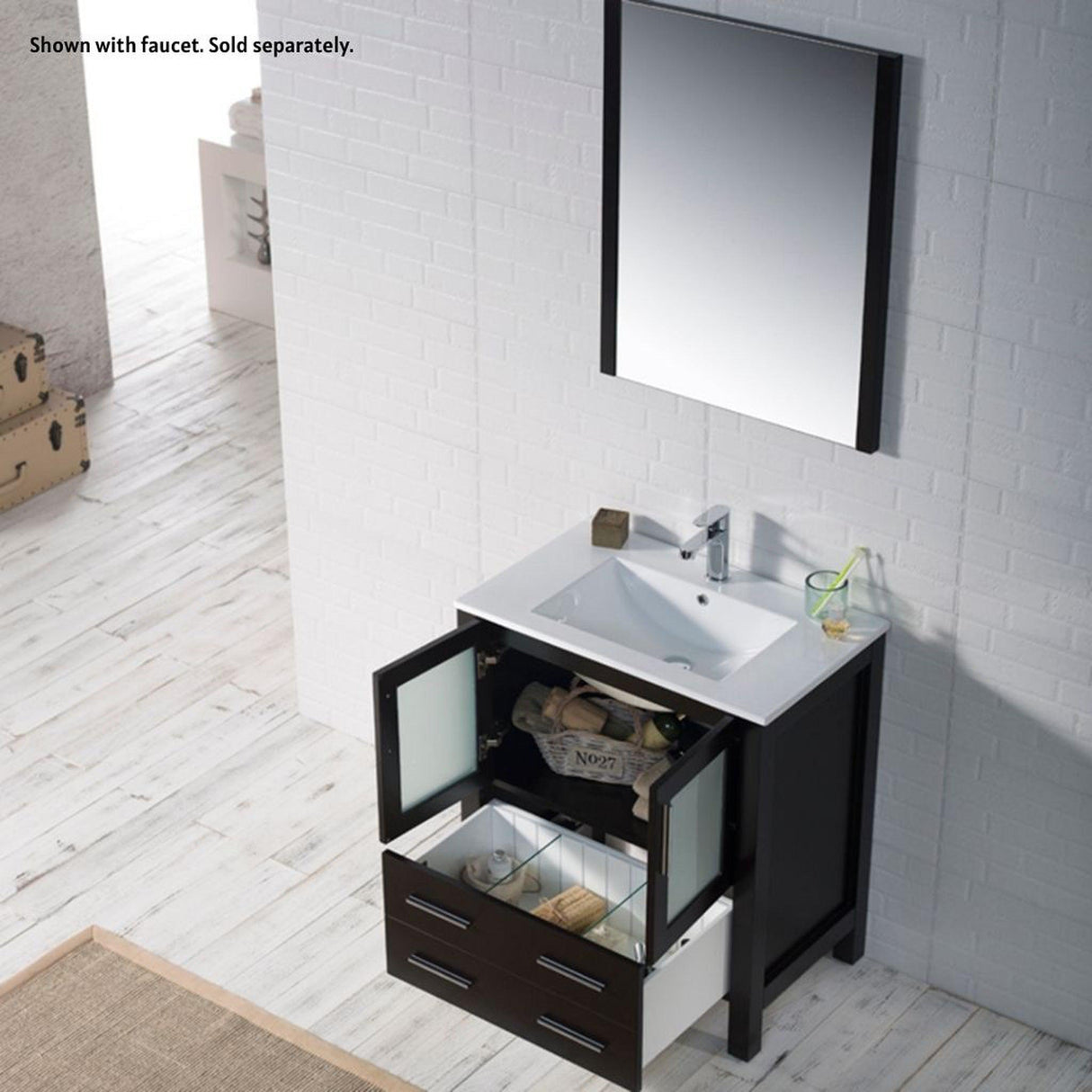 Blossom Sydney 30" Espresso Freestanding Vanity Set With Integrated Single Sink Ceramic Top and Mirror