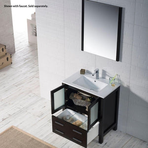 Blossom Sydney 30" Espresso Freestanding Vanity Set With Integrated Single Sink Ceramic Top and Mirror