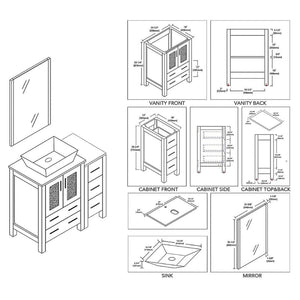 Blossom Sydney 36" Espresso Freestanding Vanity Set With Ceramic Vessel Single Sink, Mirror and Side Cabinet