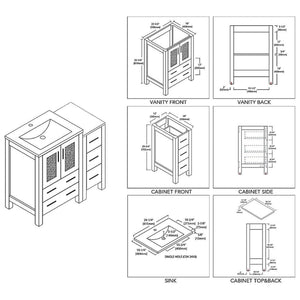 Blossom Sydney 36" Espresso Freestanding Vanity Set With Integrated Single Sink Ceramic Top and Side Cabinet