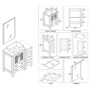 Blossom Sydney 36" Metal Gray Freestanding Vanity Set With Ceramic Vessel Single Sink, Mirror and Side Cabinet