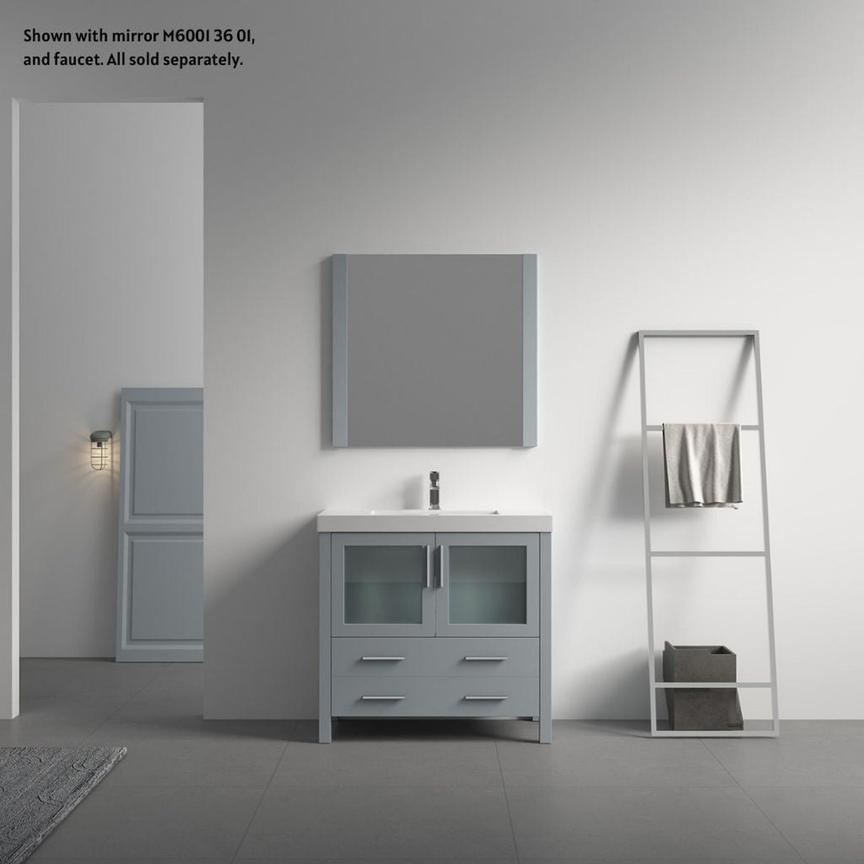 Blossom Sydney 36" Metal Gray Freestanding Vanity Set With Integrated Single Sink Ceramic Top