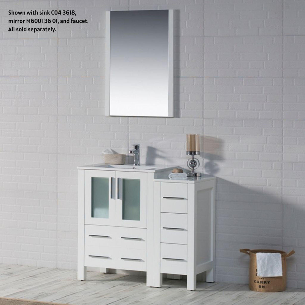 Blossom Sydney 36" White Freestanding Vanity Base With Side Cabinet