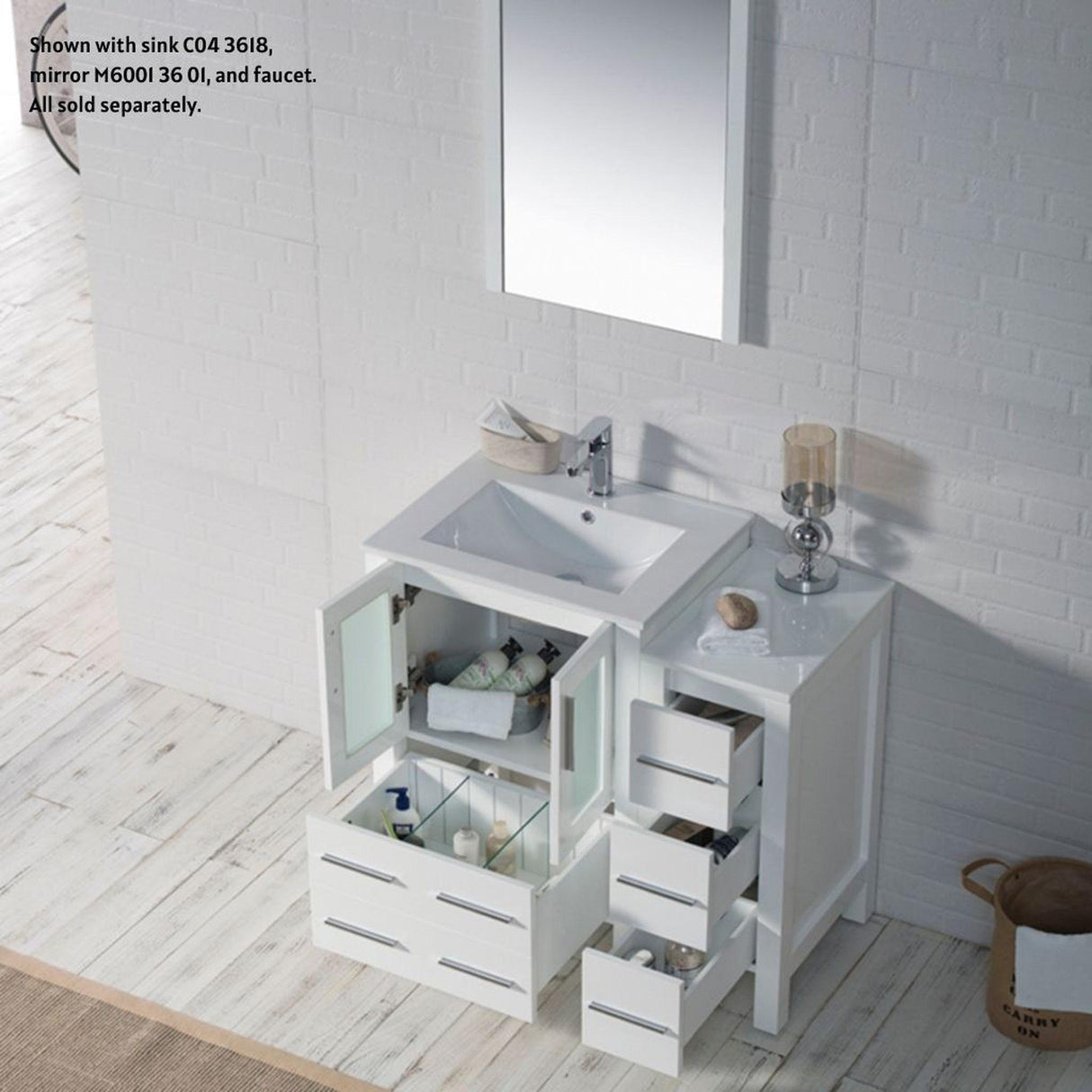 Blossom Sydney 36" White Freestanding Vanity Base With Side Cabinet