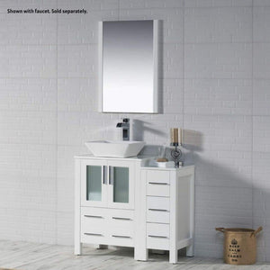 Blossom Sydney 36" White Freestanding Vanity Set With Ceramic Vessel Single Sink, Mirror and Side Cabinet