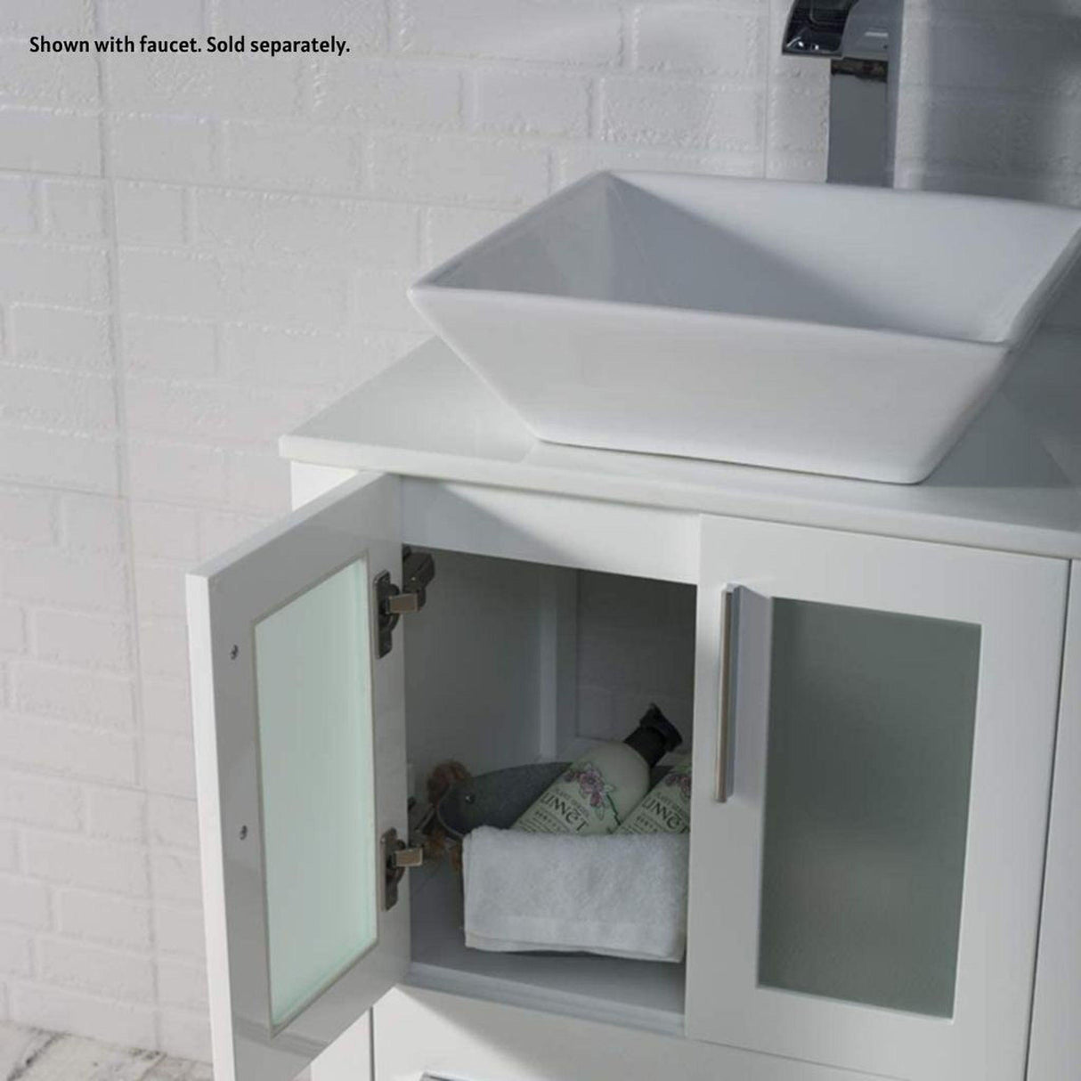 Blossom Sydney 36" White Freestanding Vanity Set With Ceramic Vessel Single Sink, Mirror and Side Cabinet