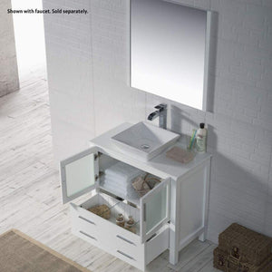 Blossom Sydney 36" White Freestanding Vanity Set With Ceramic Vessel Single Sink and Mirror
