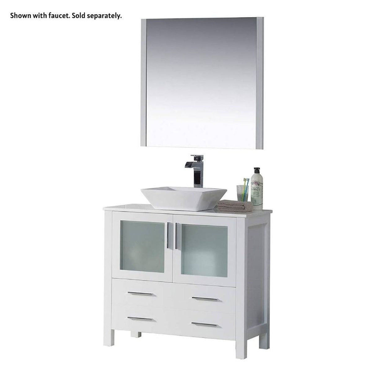 Blossom Sydney 36" White Freestanding Vanity Set With Ceramic Vessel Single Sink and Mirror