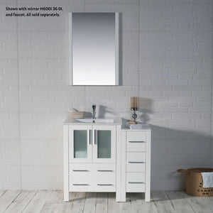Blossom Sydney 36" White Freestanding Vanity Set With Integrated Single Sink Ceramic Top, Mirror and Side Cabinet