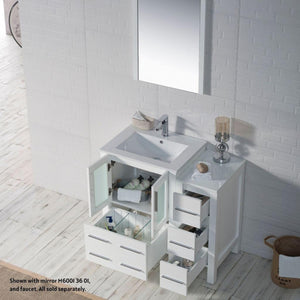 Blossom Sydney 36" White Freestanding Vanity Set With Integrated Single Sink Ceramic Top, Mirror and Side Cabinet