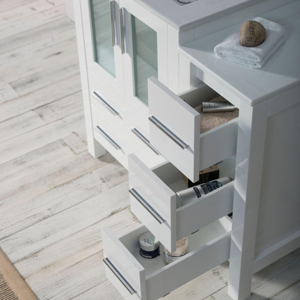 Blossom Sydney 36" White Freestanding Vanity Set With Integrated Single Sink Ceramic Top, Mirror and Side Cabinet