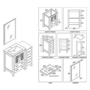 Blossom Sydney 36" White Freestanding Vanity Set With Integrated Single Sink Ceramic Top, Mirror and Side Cabinet