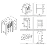 Blossom Sydney 36" White Freestanding Vanity Set With Integrated Single Sink Ceramic Top and Side Cabinet