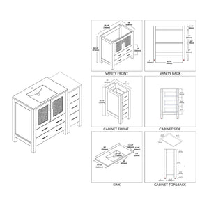 Blossom Sydney 42" Espresso Freestanding Vanity Set With Integrated Single Sink Ceramic Top and Side Cabinet
