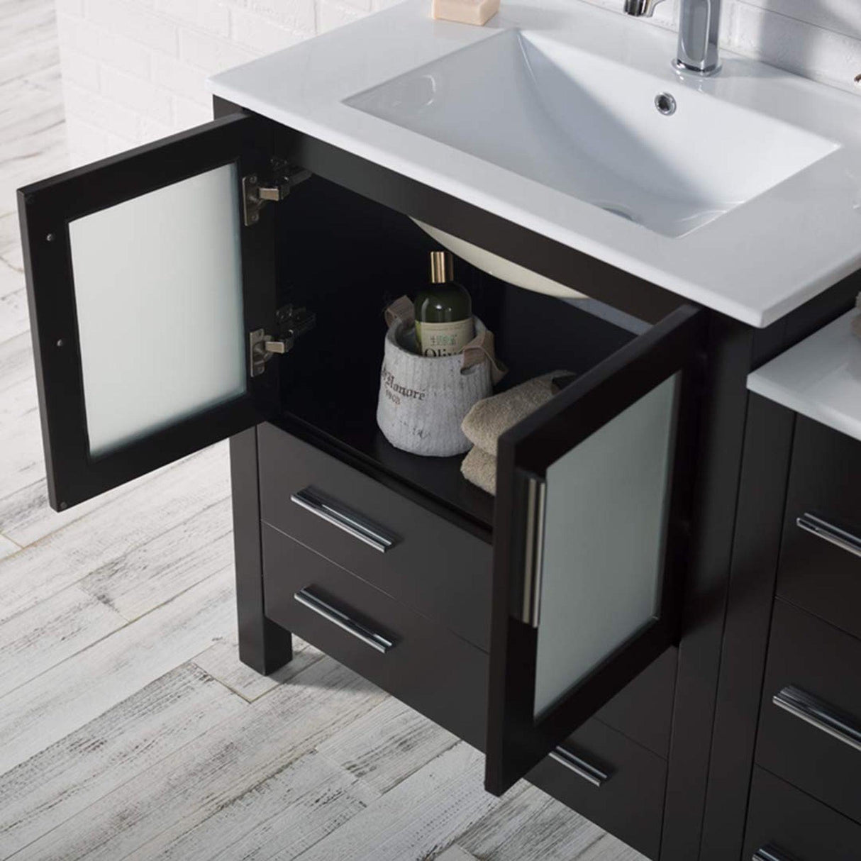 Blossom Sydney 42" Espresso Freestanding Vanity Set With Integrated Single Sink Ceramic Top and Side Cabinet