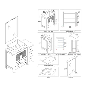 Blossom Sydney 42" Metal Gray Freestanding Vanity Set With Ceramic Vessel Single Sink, Mirror and Side Cabinet