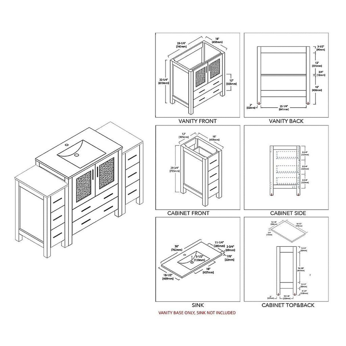 Blossom Sydney 54" Metal Gray Freestanding Vanity Base