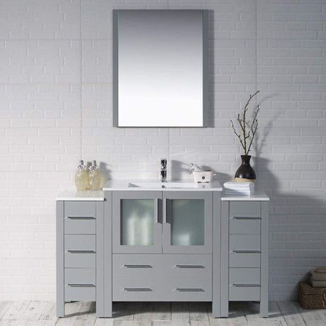 Blossom Sydney 54" Metal Gray Freestanding Vanity Set With Integrated Single Sink Ceramic Top and Mirror