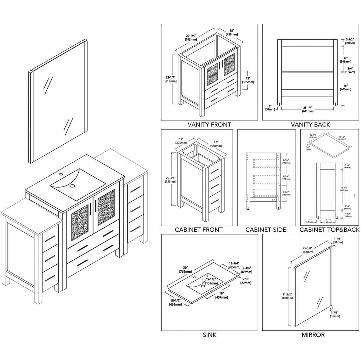 Blossom Sydney 54" Metal Gray Freestanding Vanity Set With Integrated Single Sink Ceramic Top and Mirror