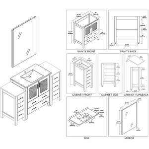 Blossom Sydney 54" Metal Gray Freestanding Vanity Set With Integrated Single Sink Ceramic Top and Mirror