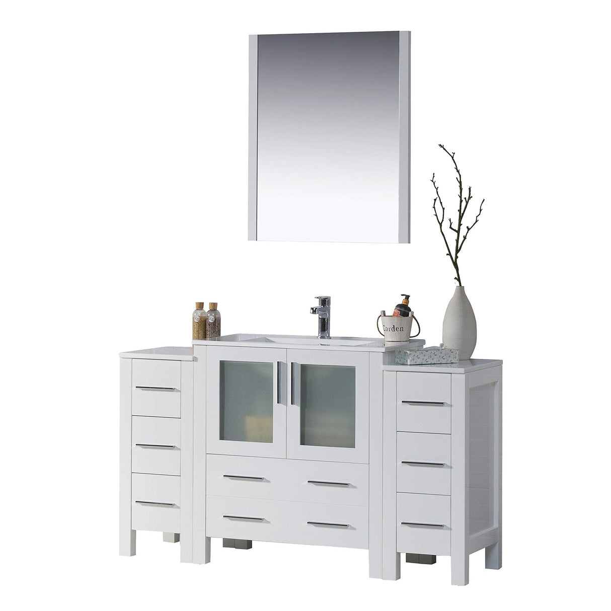 Blossom Sydney 54" White Freestanding Vanity Set With Integrated Single Sink Ceramic Top and Mirror