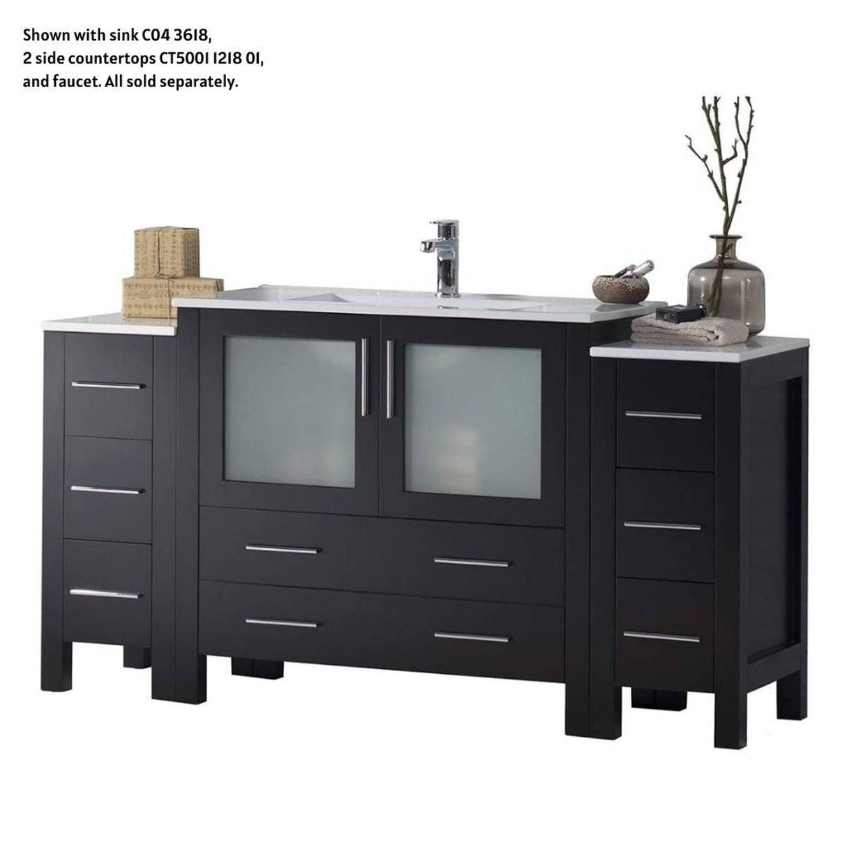 Blossom Sydney 60" Espresso Freestanding Vanity Base With Side Cabinet