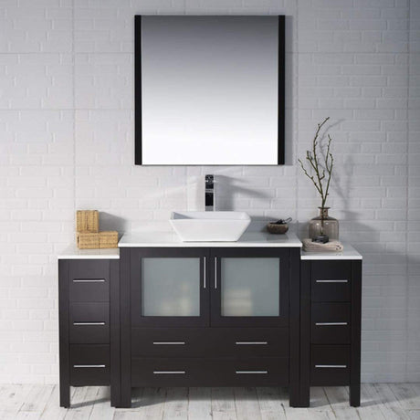 Blossom Sydney 60" Espresso Freestanding Vanity Set With Ceramic Vessel Single Sink and Side Cabinet