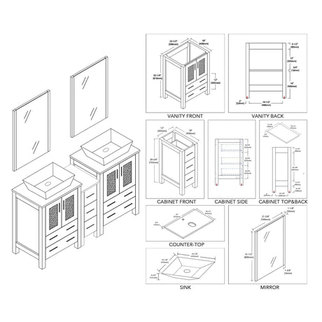 Blossom Sydney 60" Metal Gray Freestanding Vanity Set With Ceramic Vessel Single Sink and Mirror