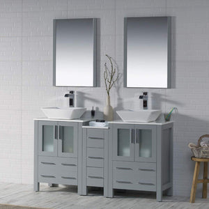 Blossom Sydney 60" Metal Gray Freestanding Vanity Set With Ceramic Vessel Single Sink and Mirror
